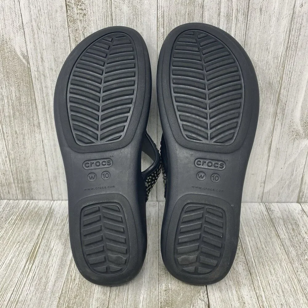 Crocs Sandals Womens 10  Flip Flops Wedge Dual Comfort Monterey Diamante Black - Picture 7 of 11